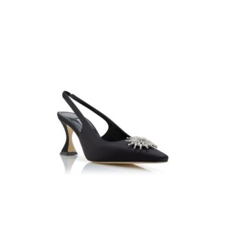 RONCONASLI Svarta pumps i satin med kristallprydnad och slingback