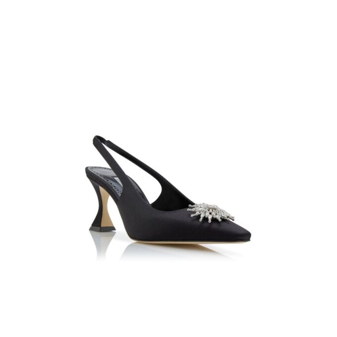 RONCONASLI Svarta pumps i satin med kristallprydnad och slingback RONCONASLI Svarta pumps i satin med kristallprydnad och slingback