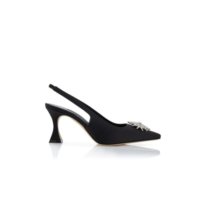 RONCONASLI Svarta pumps i satin med kristallprydnad och slingback RONCONASLI Svarta pumps i satin med kristallprydnad och slingback