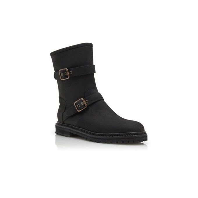 SULALTROSA Svarta ankelstövlar i nubuck med dubbla spännen SULALTROSA Svarta ankelstövlar i nubuck med dubbla spännen