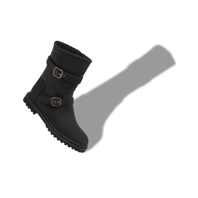 SULALTROSA Svarta ankelstövlar i nubuck med dubbla spännen SULALTROSA Svarta ankelstövlar i nubuck med dubbla spännen