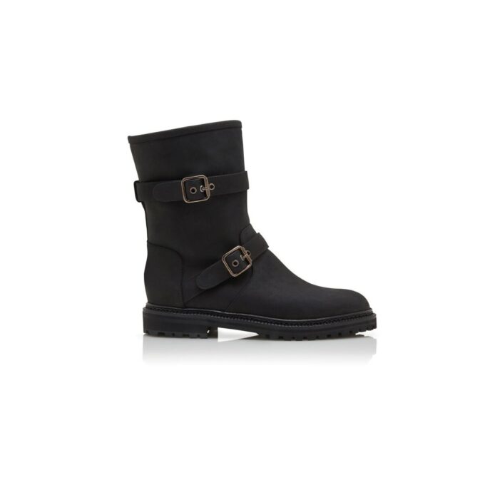 SULALTROSA Svarta ankelstövlar i nubuck med dubbla spännen SULALTROSA Svarta ankelstövlar i nubuck med dubbla spännen