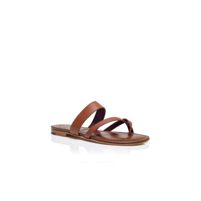 Susa Bruna platta sandaler i nappaläder med korsade remmar Susa Bruna platta sandaler i nappaläder med korsade remmar