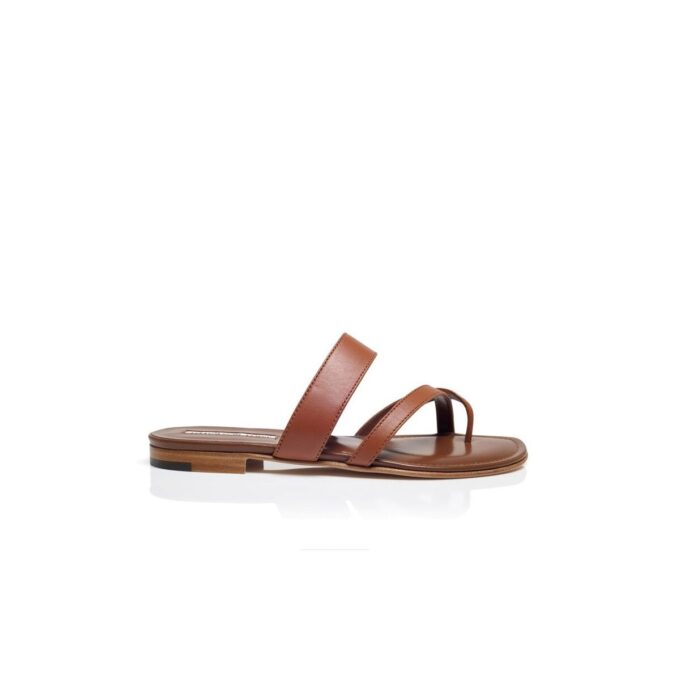Susa Bruna platta sandaler i nappaläder med korsade remmar Susa Bruna platta sandaler i nappaläder med korsade remmar