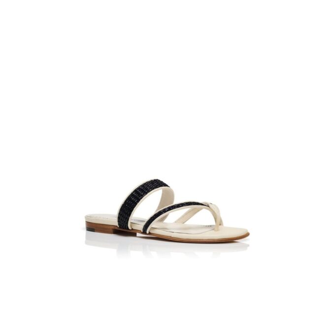 SUSARA Krämfärgade platta sandaler i raffia SUSARA Krämfärgade platta sandaler i raffia