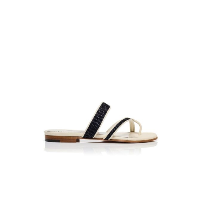SUSARA Krämfärgade platta sandaler i raffia SUSARA Krämfärgade platta sandaler i raffia