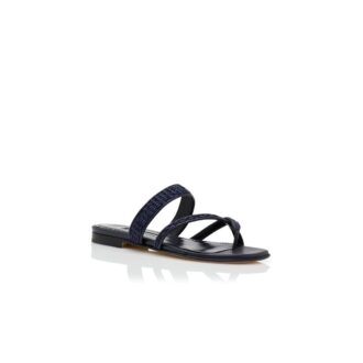 SUSARA Marinblå platta sandaler i raffia SUSARA Marinblå platta sandaler i raffia