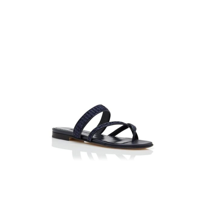 SUSARA Marinblå platta sandaler i raffia SUSARA Marinblå platta sandaler i raffia