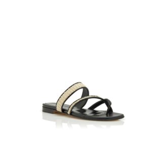 SUSARA Svarta och beige platta skor i raffia SUSARA Svarta och beige platta skor i raffia