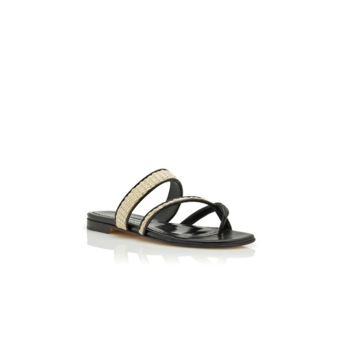 SUSARA Svarta och beige platta skor i raffia SUSARA Svarta och beige platta skor i raffia