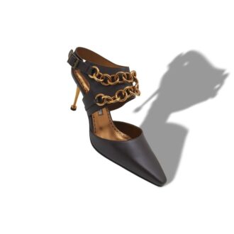 TANABE Mörkbruna Pumps i kalvskinn med ankelrem TANABE Mörkbruna Pumps i kalvskinn med ankelrem