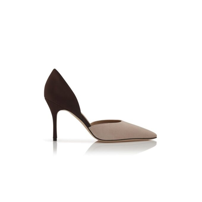 TAYLERBINU Ljusbeige och bruna D’Orsay-pumps i mocka