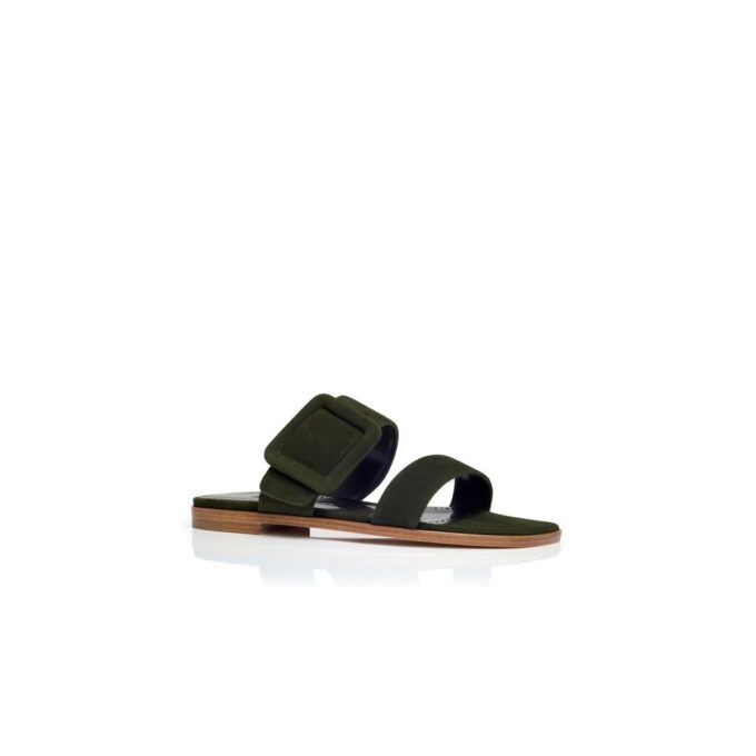 TITUBAFLAT Mörkgröna platta sandaler i mocka TITUBAFLAT Mörkgröna platta sandaler i mocka