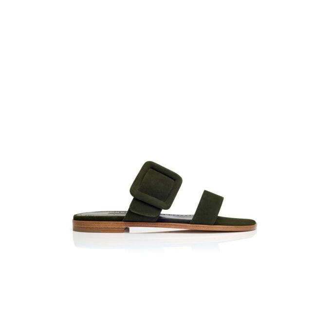 TITUBAFLAT Mörkgröna platta sandaler i mocka TITUBAFLAT Mörkgröna platta sandaler i mocka