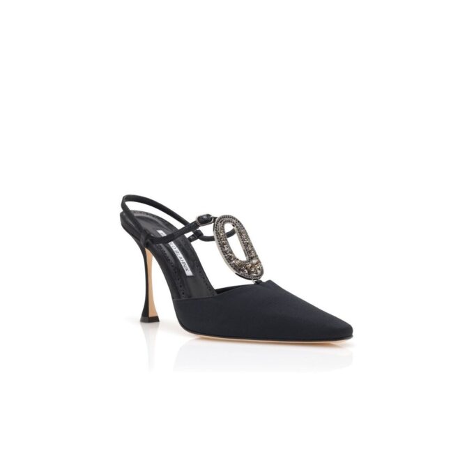 TRUTA Svarta pumps i grosgrain med T-rem och smyckesdetaljer TRUTA Svarta pumps i grosgrain med T-rem och smyckesdetaljer