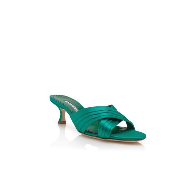 VIERAMUL Gröna mules i satin med veckade detaljer VIERAMUL Gröna mules i satin med veckade detaljer
